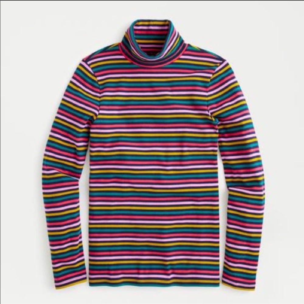 J. CREW Perfect Fit Rainbow Stripe Turtleneck